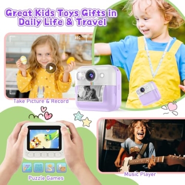 Kids Camera Instant Print, Christmas Birthday Gifts for Girls Boys, Children Digital Camera with 32GB Card, 1080P Video Toddler Print Camera, Portable Kids Toys for Girls Age 3 4 5 6 7 8 9 10 (Purple)