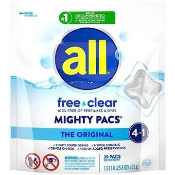 all Mighty Laundry Detergent Pacs, Free Clear for Sensitive Skin, Unscented and No Dye, 39 Count (Pa...