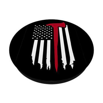 Firefighter Axe USA Flag Thin Red Line Gift Design on Black PopSockets PopGrip: Swappable Grip for P...