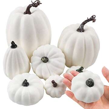 FUNARTY 16pcs Artificial White Pumpkin Set for Fall
