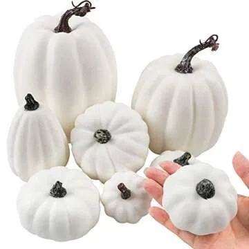 FUNARTY 16pcs Artificial White Pumpkin Set for Fall