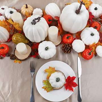 FUNARTY 16pcs Artificial White Pumpkin Set for Fall