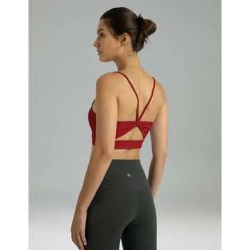 Colorfulkoala Women's Dreamlux Bowknot Strappy Sports Bras Light Impact Workout Yoga Tops(L, Merlot)