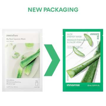 innisfree Aloe Energy Mask, Hydrating and Soothing Serum Korean Sheet Mask, Face Mask for Bright, Glowing Skin