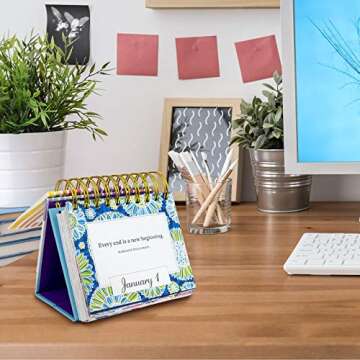 Global Printed Products Motivational & Inspirational Perpetual Daily Flip Calendar Self-Standing Easel (Rainbow Stripe)