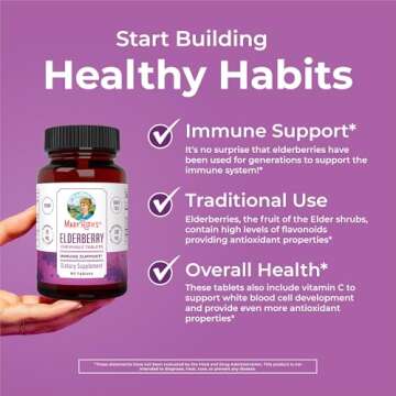 MaryRuth Organics Elderberry Vitamin C Chewable Tablets | Sambucus nigra | Black Elderberry for Immu...