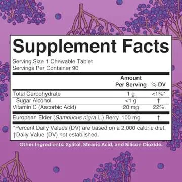 MaryRuth Organics Elderberry Vitamin C Chewable Tablets | Sambucus nigra | Black Elderberry for Immune Support | 3 Month Supply | Gluten Free | Non-GMO | 90 Servings