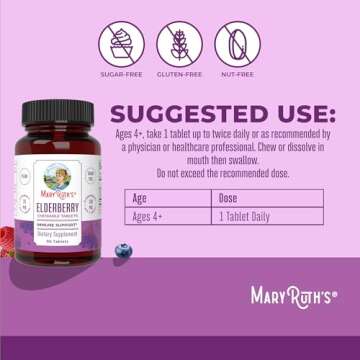MaryRuth Organics Elderberry Vitamin C Chewable Tablets | Sambucus nigra | Black Elderberry for Immune Support | 3 Month Supply | Gluten Free | Non-GMO | 90 Servings