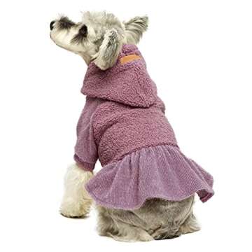 Fitwarm Fuzzy Sherpa Dog Winter Clothes Dog Hoodie Dresses Thermal Skirt Girl Doggie Dress for Small Dogs Thick Jacket Puppy Outfits Coat Cat Sweatshirt Apparel Lavender Purple Medium
