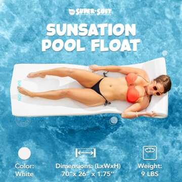 TRC Recreation Sunsation 1.75” Thick Vinyl Coated Foam Swimming Pool Float Mat Adult Lounger with Built-In Roll Pillow, White