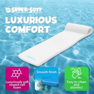 TRC Recreation Sunsation 1.75” Thick Vinyl Coated Foam Swimming Pool Float Mat Adult Lounger with Built-In Roll Pillow, White