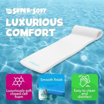 TRC Recreation Sunsation 1.75” Thick Vinyl Coated Foam Swimming Pool Float Mat Adult Lounger with Built-In Roll Pillow, White