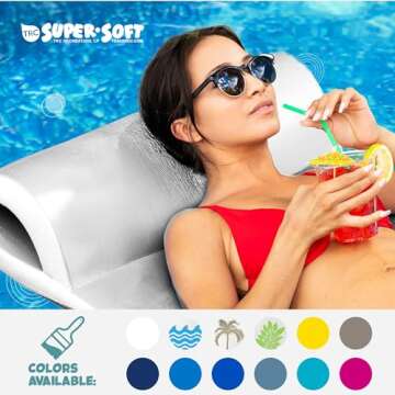 TRC Recreation Sunsation 1.75” Thick Vinyl Coated Foam Swimming Pool Float Mat Adult Lounger with Built-In Roll Pillow, White