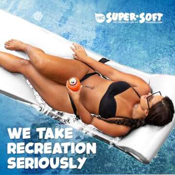 TRC Recreation Sunsation 1.75” Thick Vinyl Coated Foam Swimming Pool Float Mat Adult Lounger with Built-In Roll Pillow, White