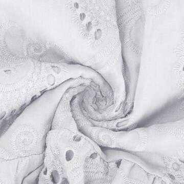 ThCreasa Womens V Neck Eyelet Embroidery Maxi Dresses Lace 3/4 Trumpet Sleeve Button Hollow Tiered Swing Long Dress White XS