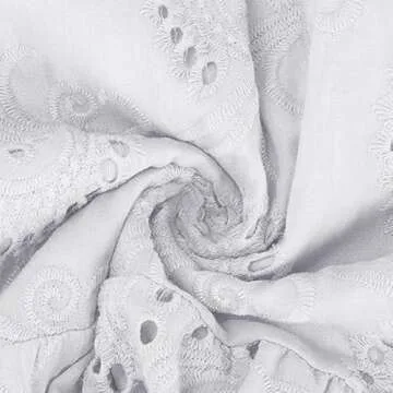 ThCreasa Womens V Neck Eyelet Embroidery Maxi Dresses Lace 3/4 Trumpet Sleeve Button Hollow Tiered Swing Long Dress White XS