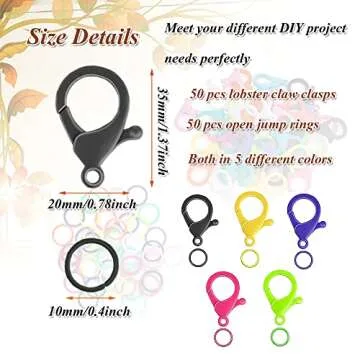 Plastic Lobster Claw Clasps, 100pcs Multicolor Hard Plastic Clips and Open Jump Rings Cute Lanyard Snap Hooks for Necklace Bracelet Jewelry Making Premium Lobster Clasp for Key Chain & DIY Crafts