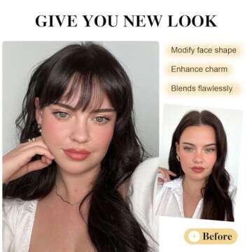 BOGSEA Bangs Hair Clip - 100% Human Hair Wispy Bangs with Temples for Women