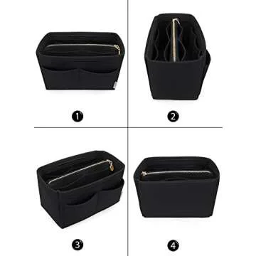 LEXSION Felt Purse Bag Organizer Insert with zipper Bag Tote Shaper Fit Speedy Neverful PM MM 8021 Black M