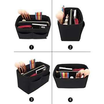 LEXSION Felt Purse Bag Organizer Insert with zipper Bag Tote Shaper Fit Speedy Neverful PM MM 8021 Black M