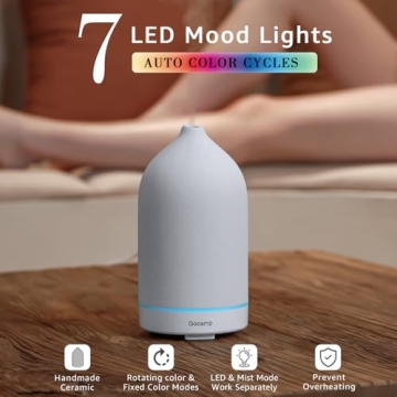 Gooamp 200ML Ceramic Essential Oil Diffuser with Lights