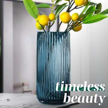 Greenline Goods Ribbed Flower Vase - Elegant Hand-Blown Blue Glass for Flowers