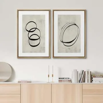 SIGNWIN Framed Canvas Print Wall Art Set Black Tan Ring Spiral Collage Abstract Shapes Cozy Neutral Modern Art Decorative Nordic Multicolor for Living Room, Bedroom, Office - 24"x36"x2 Natural