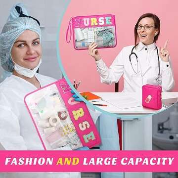 Hillban 2 Pcs Nurse Christmas Chenille Letter Bag Gifts Nurse Makeup Cosmetic Bag Nurse Appreciation Gift for Women Clear Toiletry Pouch Waterproof Travel Purse Portable Survival Kit Storage Organizer