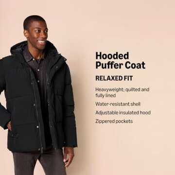Amazon Essentials Men's Mid-Length Hooded Puffer Coat - Comfortable Winter Wear for All
