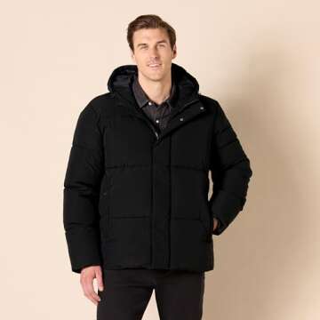 Amazon Essentials Men's Hooded Puffer Coat in Black