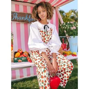 CIDER Women's Woven Strawberry Print Wide Leg Jumpsuit: Beige, X-Small