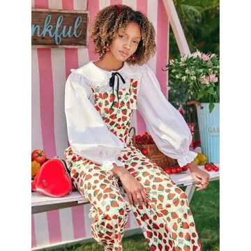 CIDER Women's Woven Strawberry Print Wide Leg Jumpsuit: Beige, X-Small