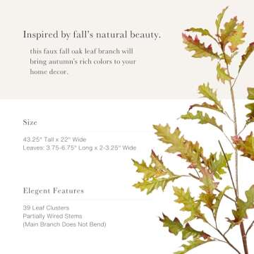 Afloral | Artificial Flower Arrangements | Summer Oak Leaf Branch | Faux Plants for Vase | Tall Branches Home Decor | Real Looking Flower | Long Stem Greenery