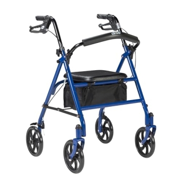 Drive Medical 10257BL-1 4 Wheel Rollator Walker With Seat, Adjustable, 300 lbs Capacity