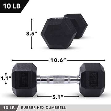 Day 1 Fitness Rubber Hex Dumbbell Shaped Heads to Prevent Rolling and Injury - Ergonomic Hand Weight...