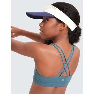CRZ YOGA Girls Butterluxe Training Bra - Strappy Scoop Neck for Teens Kids Yoga Sports Comfort Dance Crop Top Blue Ashes Medium