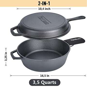 Tortillada - Cast Iron Skillet (10 inch) & Pot | Dutch Oven (3.5 Quart) | Preseasoned Cast Iron Comb...