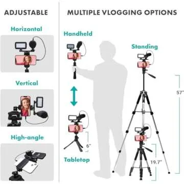 Movo iVlogger Vlogging Kit for iPhone with Fullsize Tripod - Lightning Compatible YouTube Starter Kit for Content Creators - Accessories: Tripods, Phone Mount, LED Light and Shotgun Mic