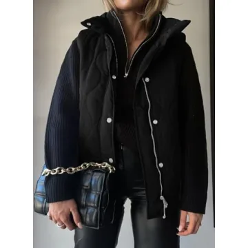 EVALESS Trendy Cropped Puffer Vest Women Plus Size Lightweight Quilted Stand Collar Sleeveless Jackets Fall 2024 Button Zip Up Warm Coat Outerwear with Pockets Black XX-Large