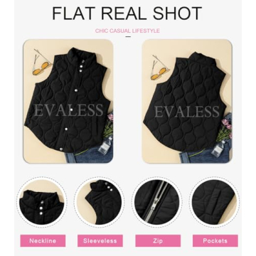 EVALESS Trendy Cropped Puffer Vest Women Plus Size Lightweight Quilted Stand Collar Sleeveless Jackets Fall 2024 Button Zip Up Warm Coat Outerwear with Pockets Black XX-Large