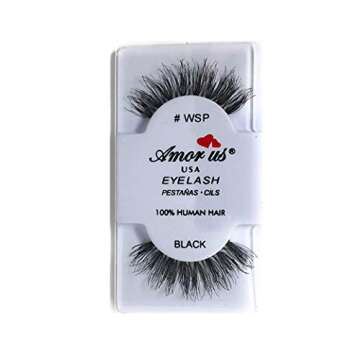 Amorus 100% Human Hair False Eyelashes #WSP - Black - (6 Pack) - Wispy False Eyelashes - Glamorous Look of Fuller, Longer Lashes