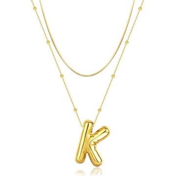 LUCA SMITH Initial Necklaces for Women: Dainty Bubble Letter Necklaces, Layered Choker Jewelry Gift