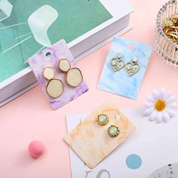 900 Pcs Marble Earring Necklace Display Card Holder for Selling, 250 Pcs 5 Colors Jewelry Display Cards 150 Pcs Self Seal Bags and 500 Earring Back for Jewelry Packing, 2 x 2.8 Inches (Marble)