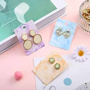 900 Pcs Marble Earring Necklace Display Card Holder for Selling, 250 Pcs 5 Colors Jewelry Display Cards 150 Pcs Self Seal Bags and 500 Earring Back for Jewelry Packing, 2 x 2.8 Inches (Marble)