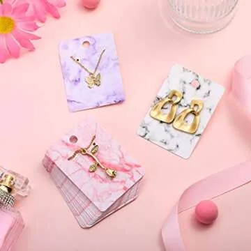 900 Pcs Marble Earring Necklace Display Card Holder for Selling, 250 Pcs 5 Colors Jewelry Display Cards 150 Pcs Self Seal Bags and 500 Earring Back for Jewelry Packing, 2 x 2.8 Inches (Marble)