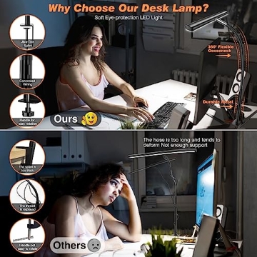 Airlonv LED Desk Lamp with Adjustable Gooseneck