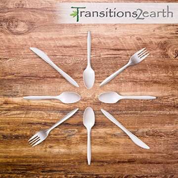 Transitions2earth Biodegradable EcoPure Economy LIGHTWEIGHT Spoons - Box of 1000 - Earth-Friendly, BPA-Free, Heat Resistant, Reycable Utensils