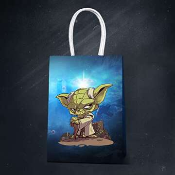 LAGREME 16 Pcs Mandalorian Yoda Theme Birthday Party Decorations Gift Bags for Yoda Goodie Bags Party Supplies