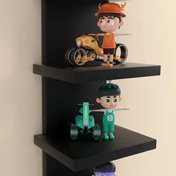 Bloddream 5 Tier Wall Shelves Black, Vertical Column Shelf Floating Storage Home Decor Organizer Des...