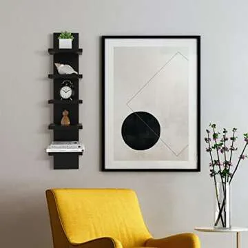 Bloddream 5 Tier Wall Shelves Black, Vertical Column Shelf Floating Storage Home Decor Organizer Design Utility Shelving Bedroom Living Room, 30.7